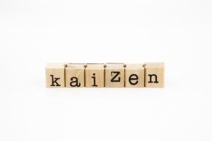 closeup kaizen wording isolate on white background, business and productivity concept and idea