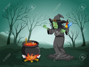 20142936-Illustration-of-a-scary-witch-at-the-forest-with-a-pot-and-a--Stock-Photo